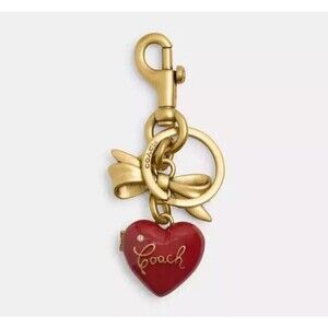 Coach Bow Heart Locket Bag Charm Keychain Fob CZ276 Ruby Red Gold Coquette NWT